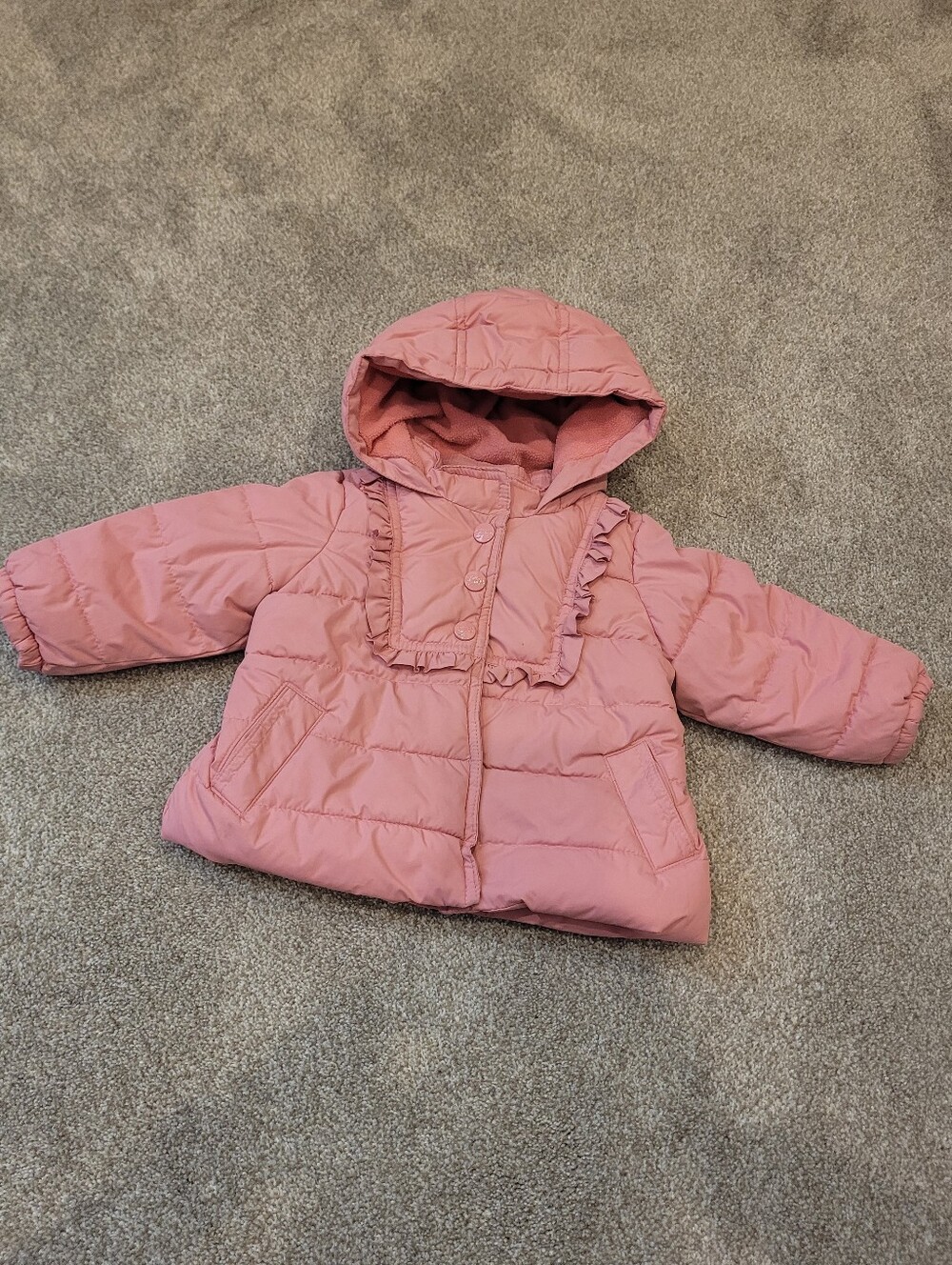 Gap Baby Hooded Pink Ruffle Puffer Jacket 6-12 Months